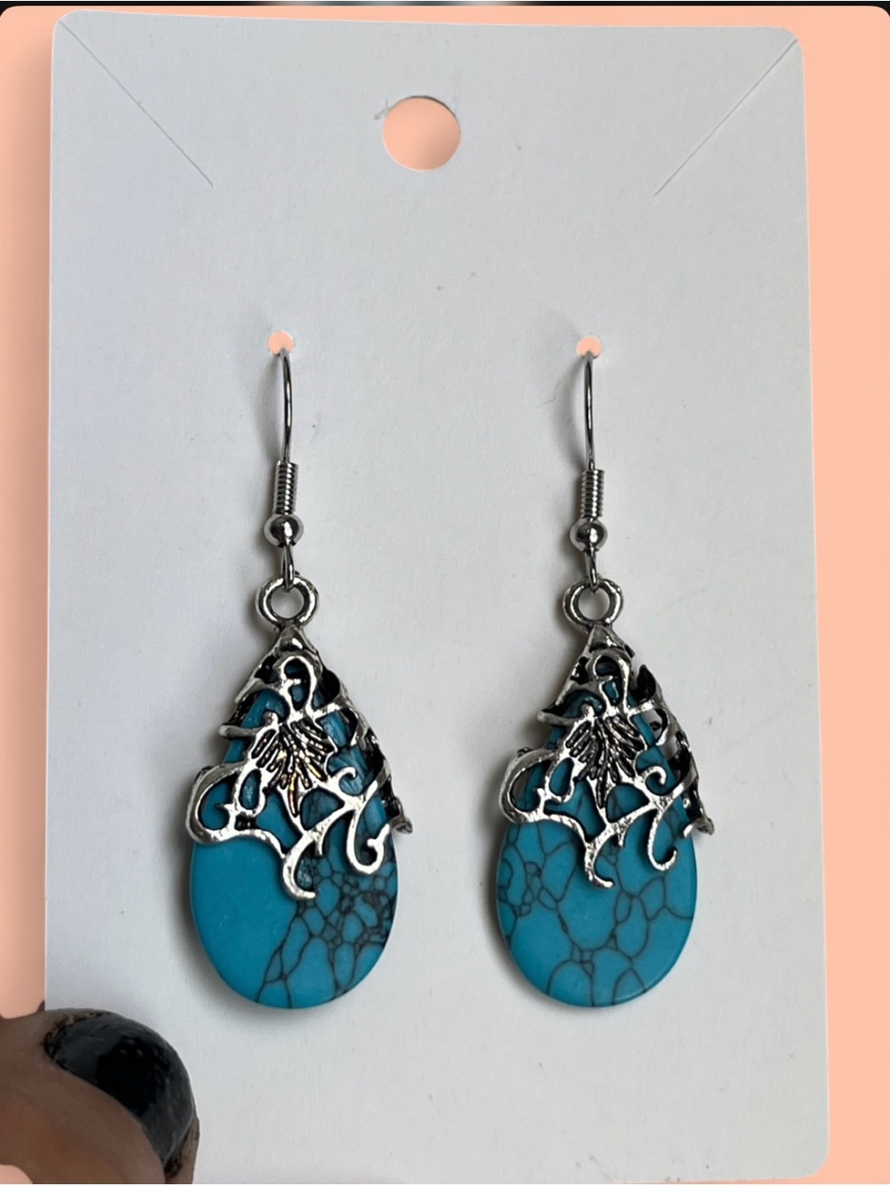 Turquoise Teardrop Filigree Dangle Earrings - Women's Jewelry